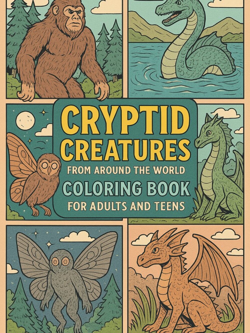 Cryptid Creatures from Around the World Coloring Sheets For Adults and Teens